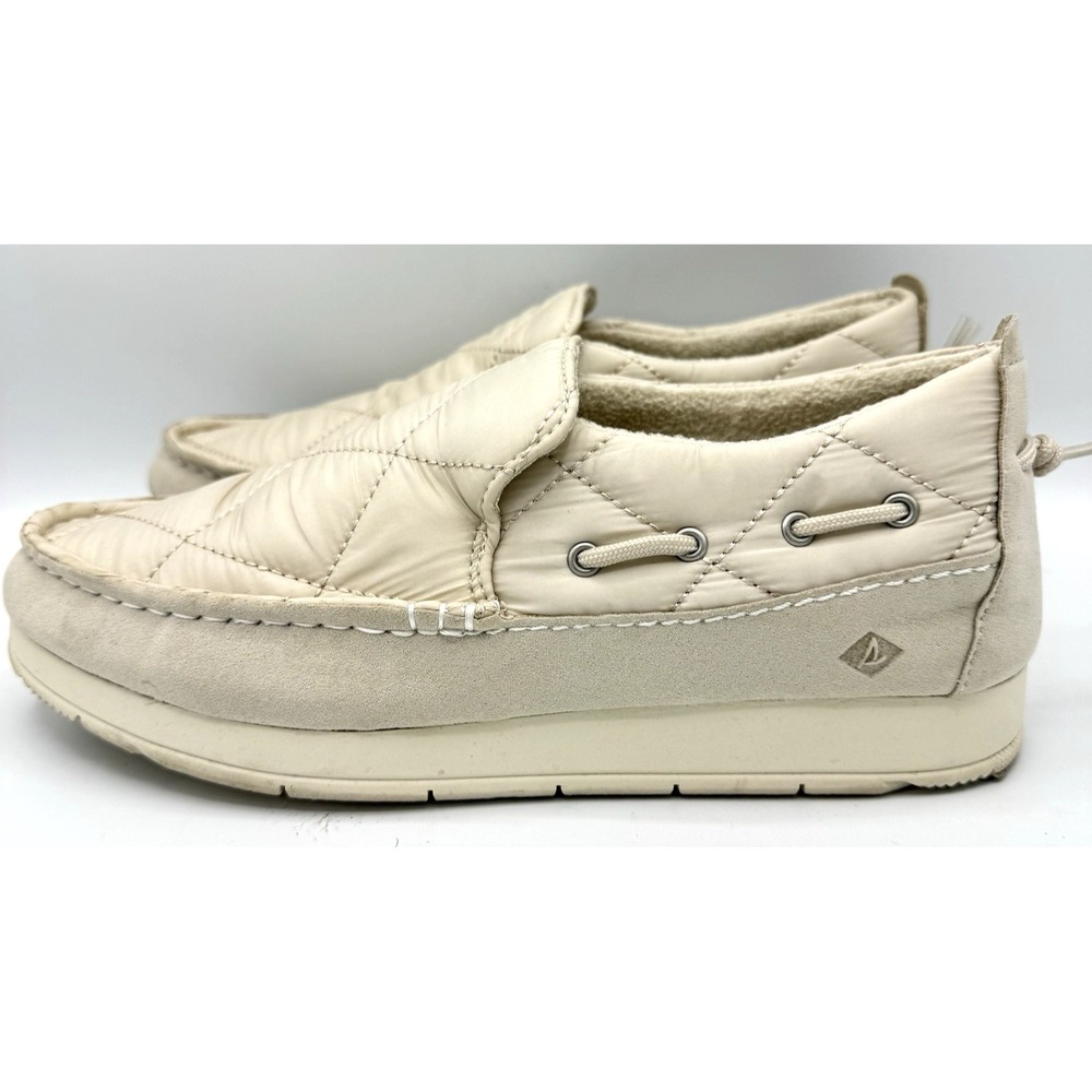 Sperry Quilted Slip On Shoes Ivory Boat Loafers Women's 8.5M Comfort Casual